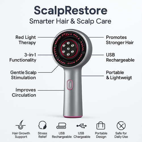 ScalpRestore Pro – 3-in-1 Massager with Red Light for Hair Growth